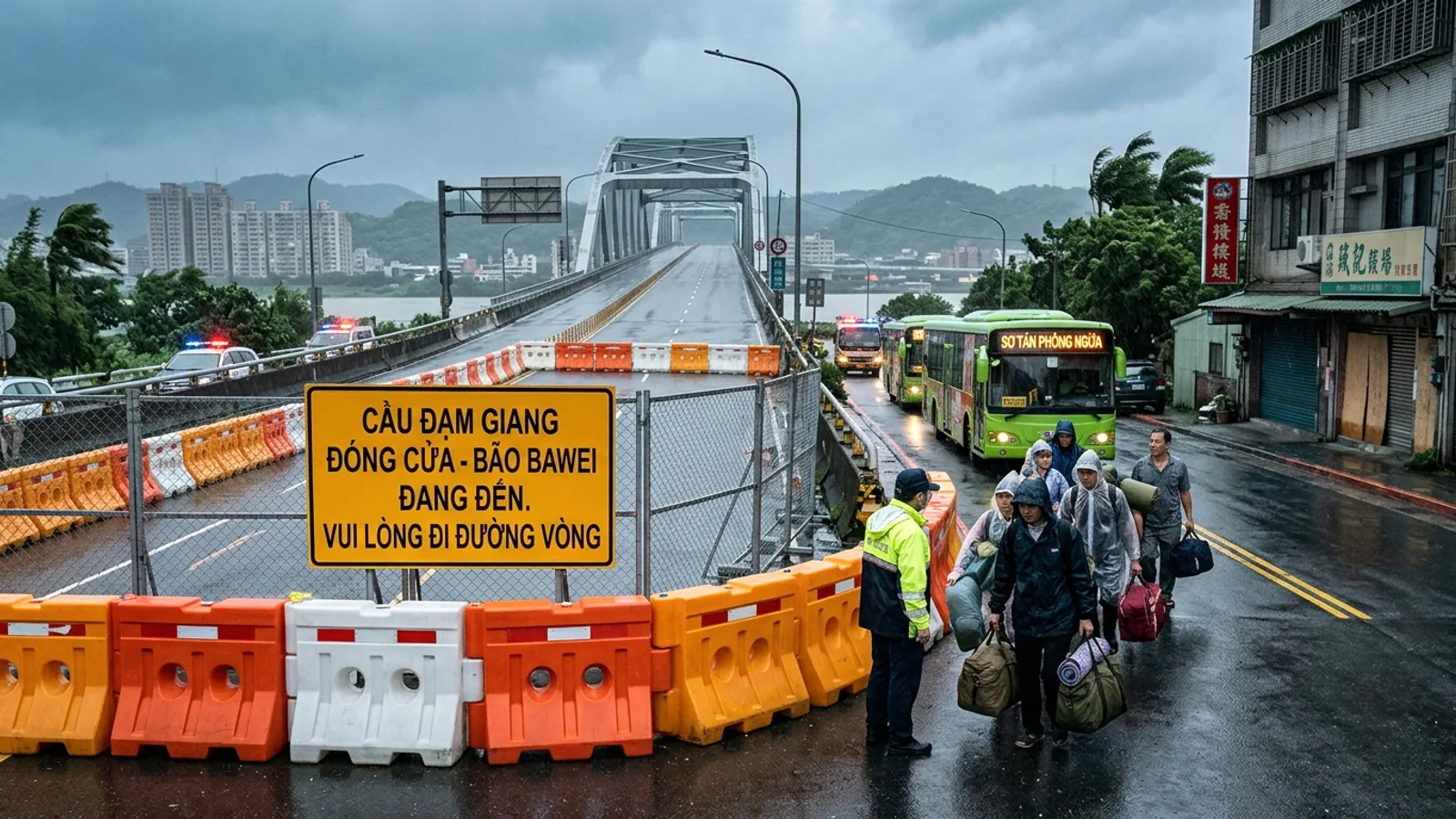 Đài Loan: Bão Bawei đổ bộ, cầu Đạm Giang đóng cửa, nhiều khu vực sơ tán phòng ngừa